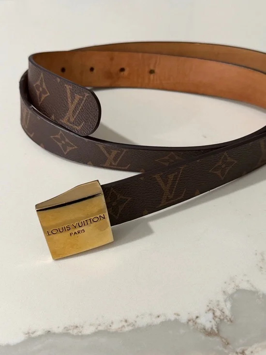 Louis Vuitton Brown Monogram Canvas Belt with Gold Square Buckle - Picture 2 of 8